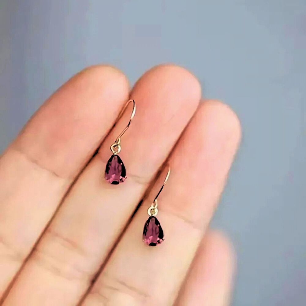 Red Teardrop Zirconia Crystal Drop Earrings Gold Dangle Gemstone Pendant Charm